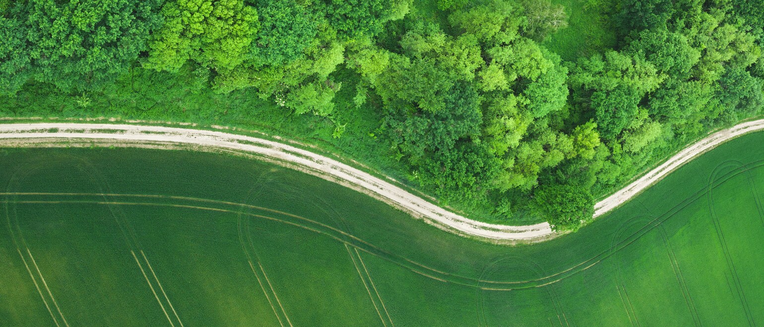 Dronebilde av vintervei Dronebilde av vintervei