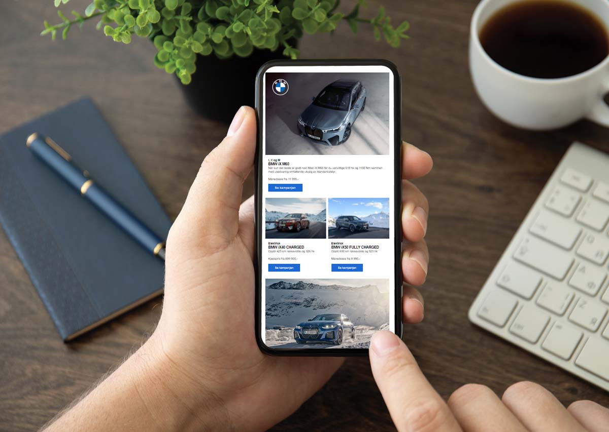 Bilde av telefon med nyhetsbrev fra BMW i Bilia